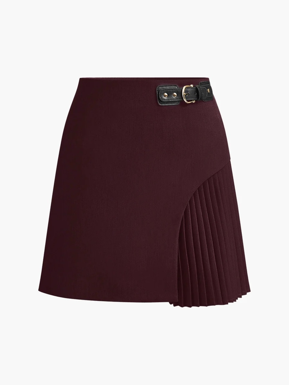 COMMENSE Side Pleated Buckle mini Skirt